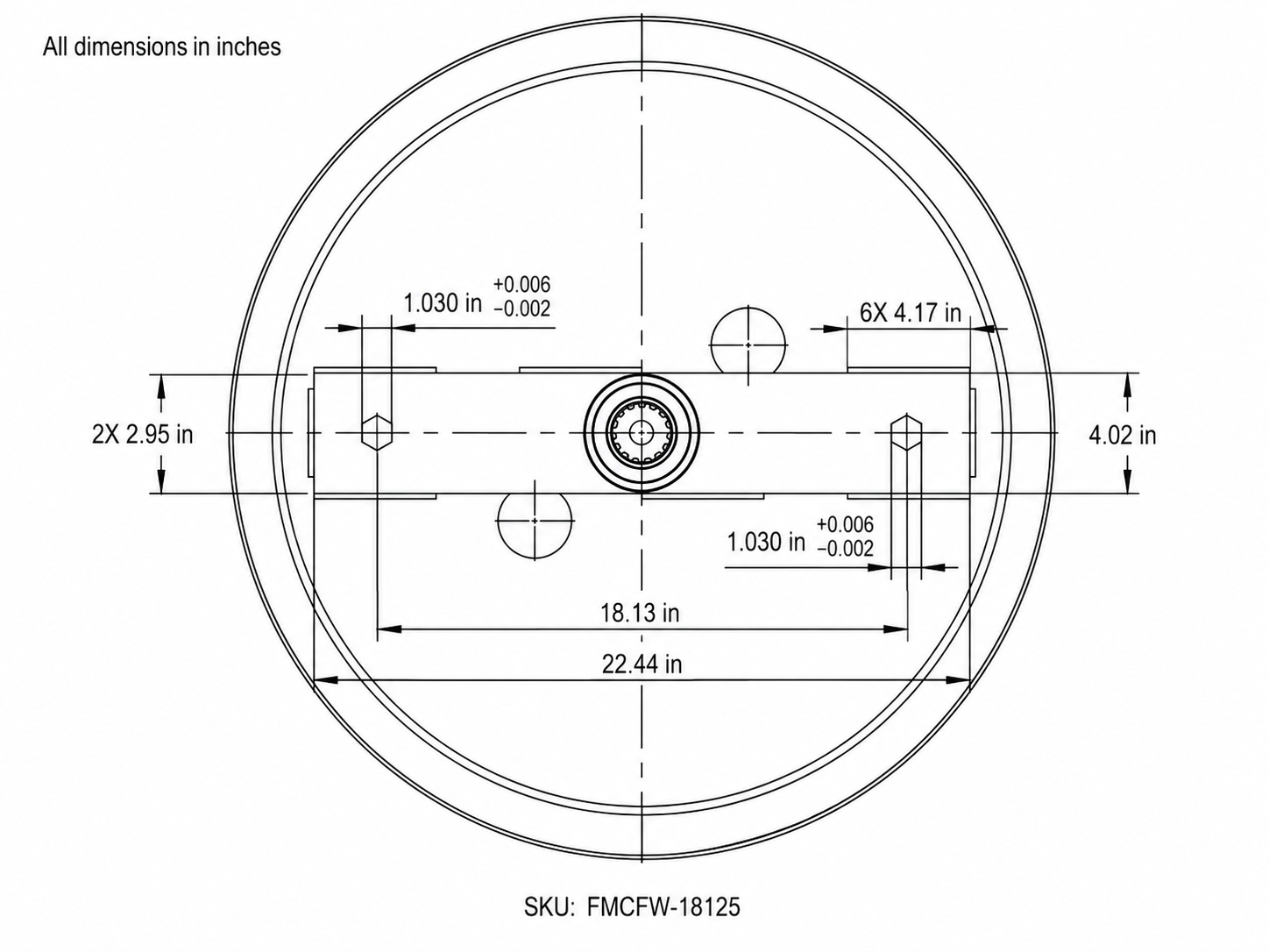 FMCFW-18125 replacement for John Deere AW34305 stump jumper dimensions in inches