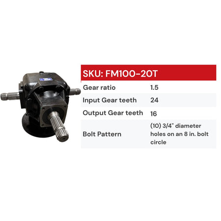 FM100 - 20T , T - BOX, "Bush Hog" brand Rotary Cutters Replacement Center Gearbox - FIMIC Implement LLC