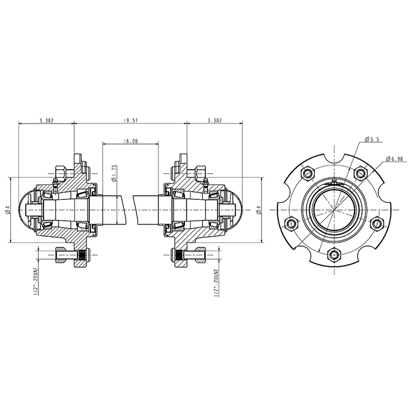 G25-5-Dual / 5 Bolted Hub with Bearings & Spindle Assembly